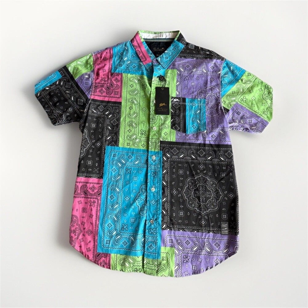 New With Tags A Taziano Colorblock Bandana Button Down Shirt - XL